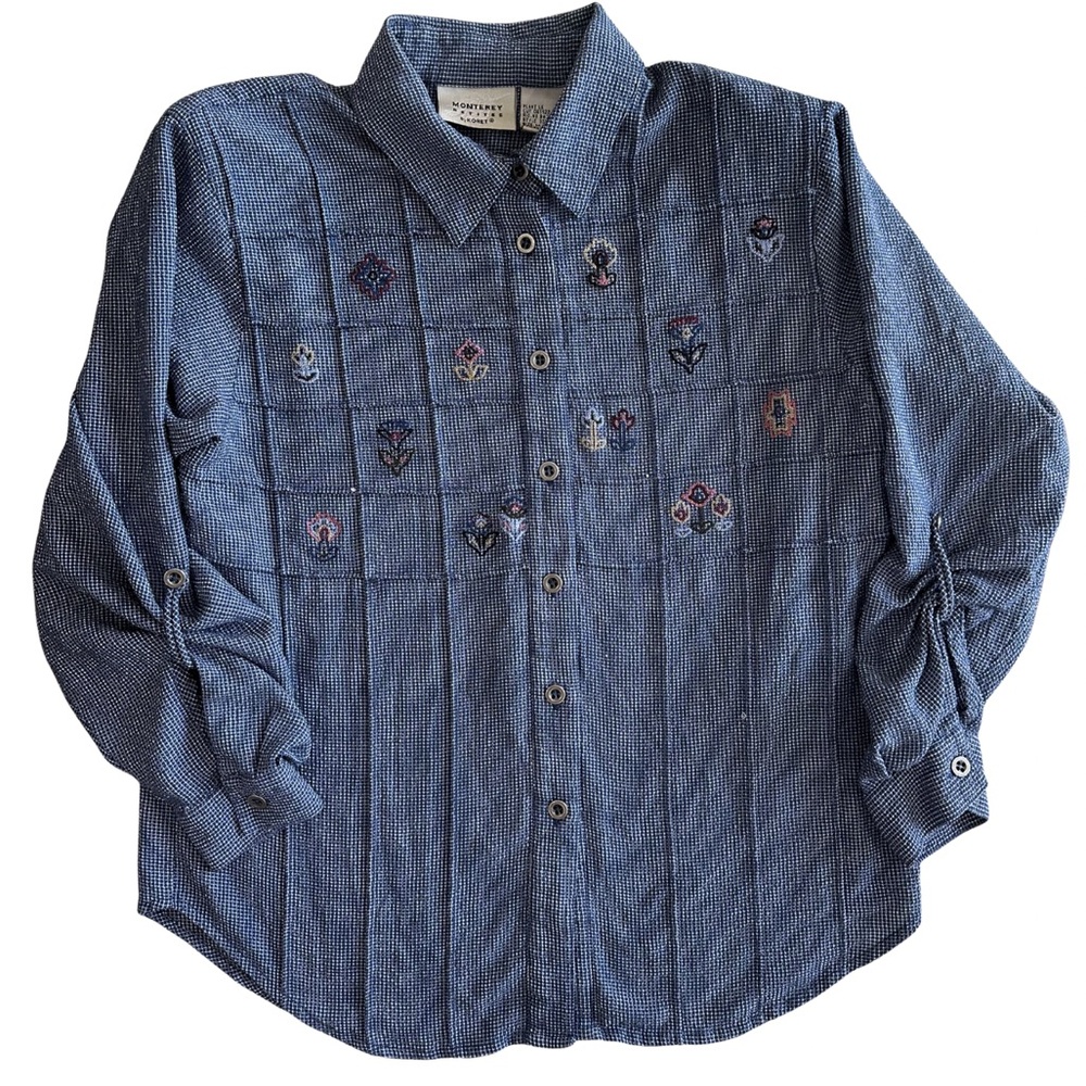 Vintage Koret Embroidered Button Down Blouse Petite Medium 90s Textured Top